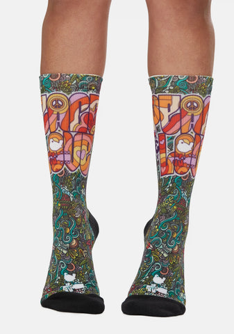 Peace And Love Printed Crew Socks