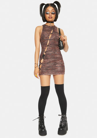 Summer Rays Brown Mesh Aida Mini Dress