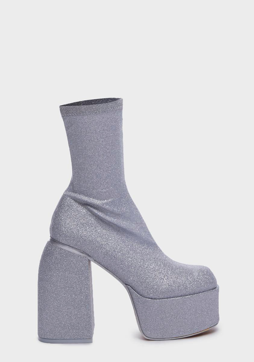 Silver Play Nice Platform Boots