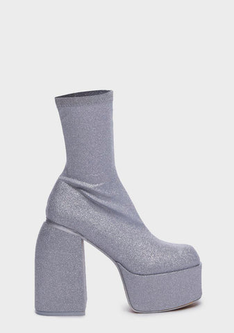 Silver Play Nice Platform Boots