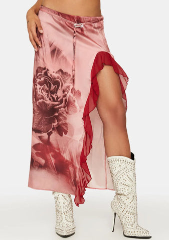 Vintage Rose Frill Midi Skirt