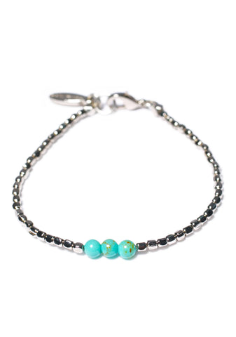Triple Turquoise Bead Silver Bracelet