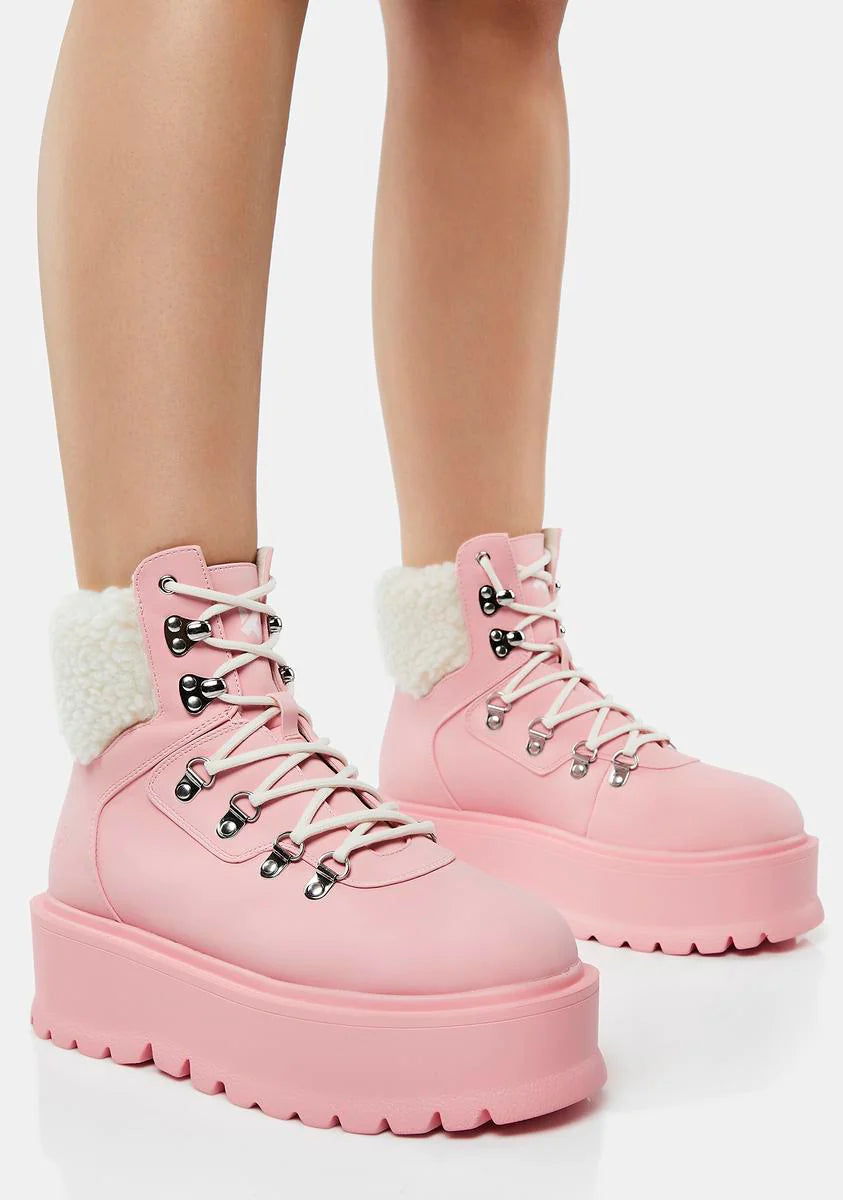 Pink Kaldor Platform Hiker Boots