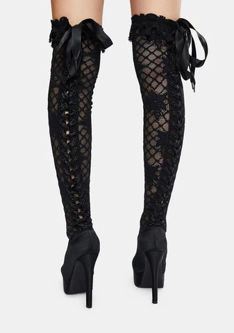 Unspeakable Secrets Lace Thigh High Boots