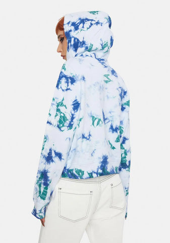 Washed Green Tie Dye Cropped Hoodie