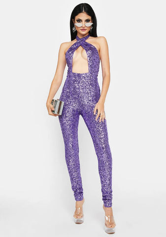 Lilac All Night Long Sequin Jumpsuit