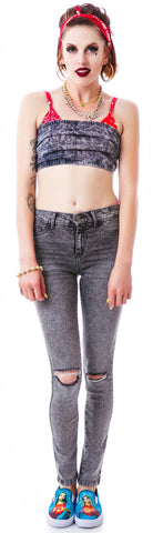 Singles Acid Wash Tube Top - Black