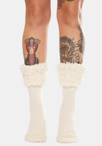 Elegant Ribbed Cuff Crew Socks