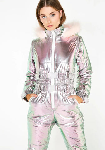 Aurora Beam Holographic Snowsuit - Pink