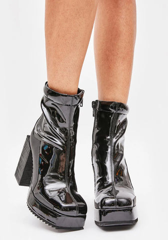 Miss Bad Media Patent Ankle Boots