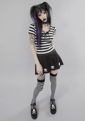 Emo Nite Lace Up Striped Baby Tee