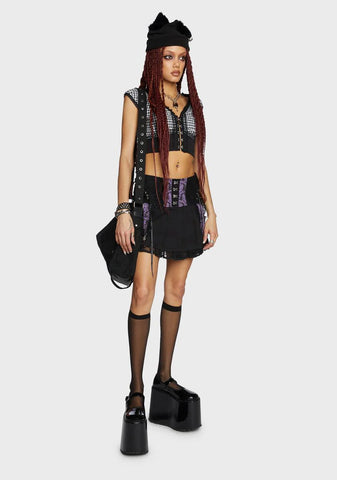 Purple Enchanted Pleated Mini Skirt