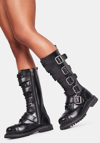 Riot-18BK  Unisex Knee High Boots
