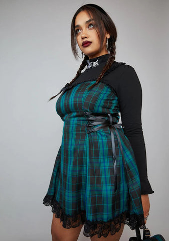 Teal Miss Charm School Dropout Plaid Mini Dress