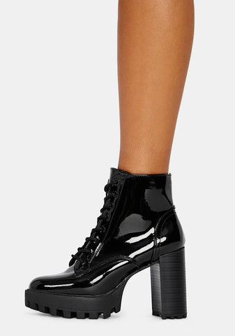 Patent Bad Is Better Lace Up Booties