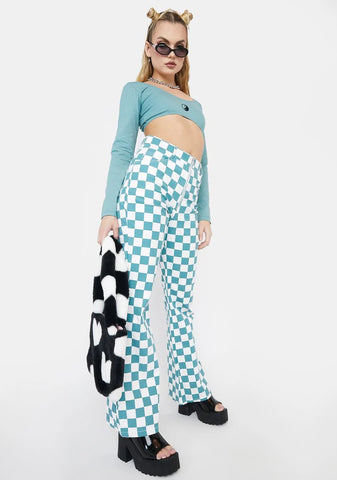 Teal Checkered Sass Flares