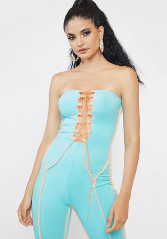 Mint Diva Energy Lace-Up Jumpsuit