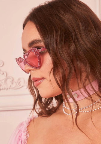 Pink Glitter Heart Sunglasses