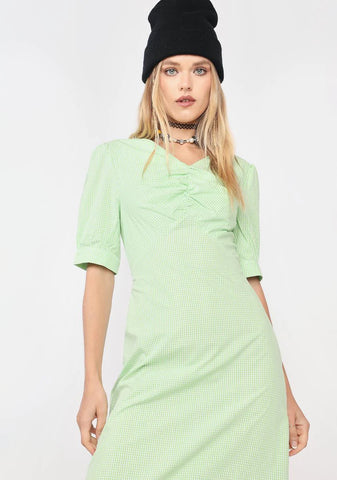 Lime Easy As Pie Gingham Midi Dress
