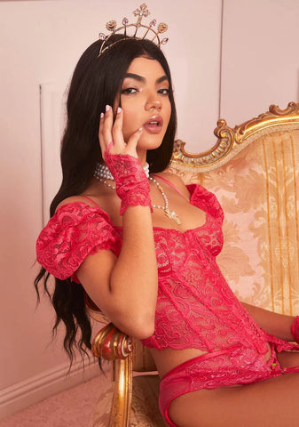 Rubine Yours Truly Lace Corset & Gloves