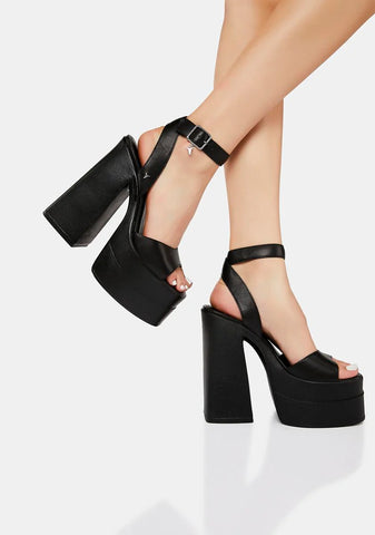 Monaco Black Leather Platform Heels