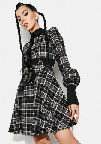 Grunge Puff Sleeve Plaid Dress