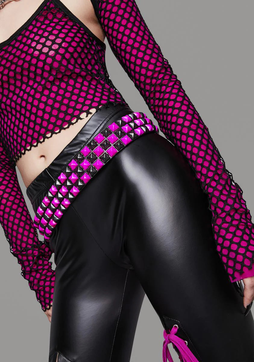 Hot Pink And Black Pyramid Stud Belt