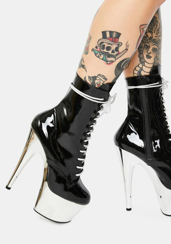 Black And Chrome Adore Lace Up Heels