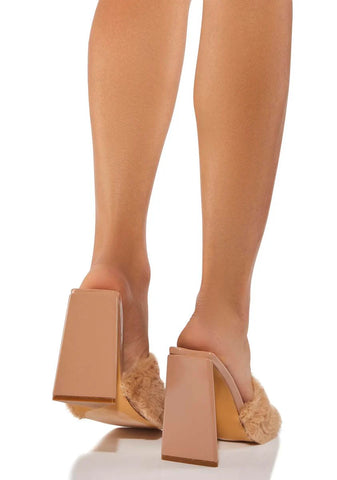 Camel Keeping Secrets Faux Fur Heels