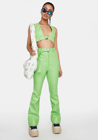 Neon Green Vegan Leather Trousers