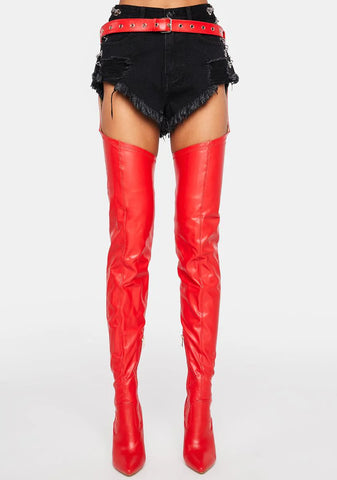 Red I'm Movin On Belted Stiletto Boots