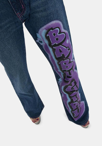 Baby Girl Graffiti Print Low Rise Jeans