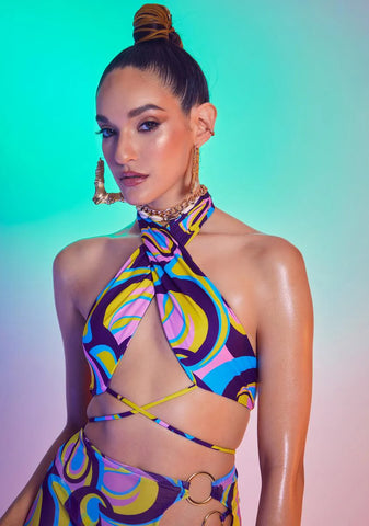 Retro Floral Print Multi Way Bikini Top