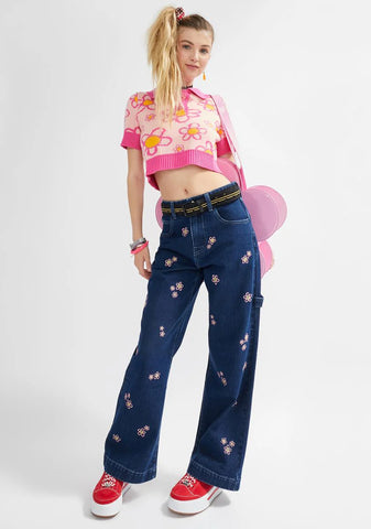 Retro Taste Floral Polo Sweater