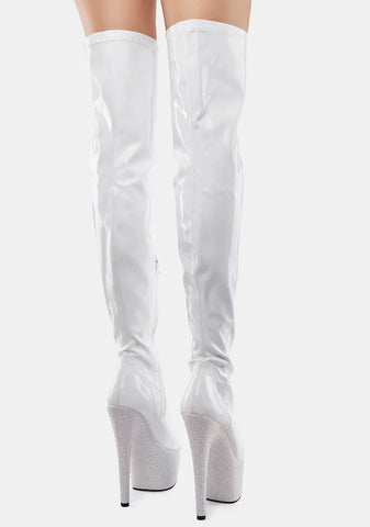 White Bejeweled-3000-7 Thigh High Boots