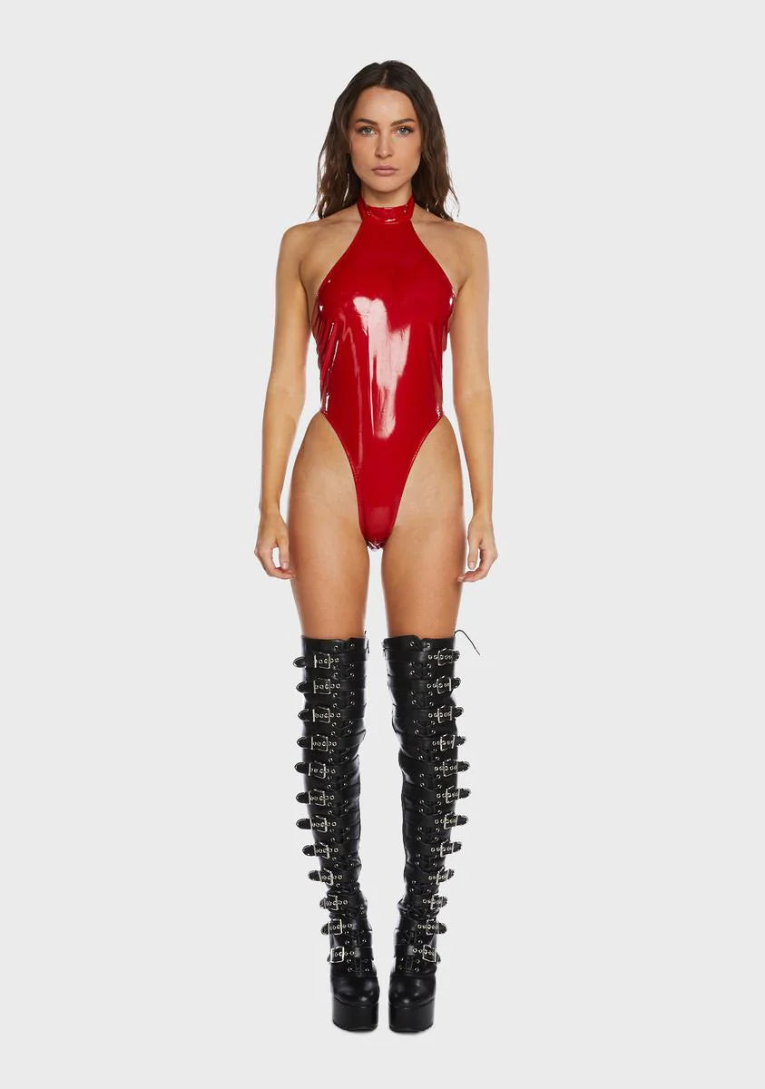 Liquid Diamonds Vinyl Halter Bodysuit