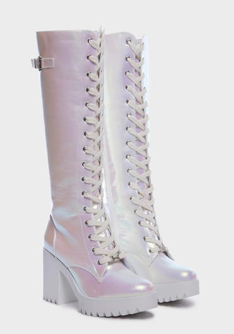 White Fairy Lace-Up High Boots