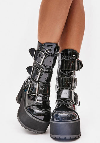 Patent Ranger Platform Ankle Boots