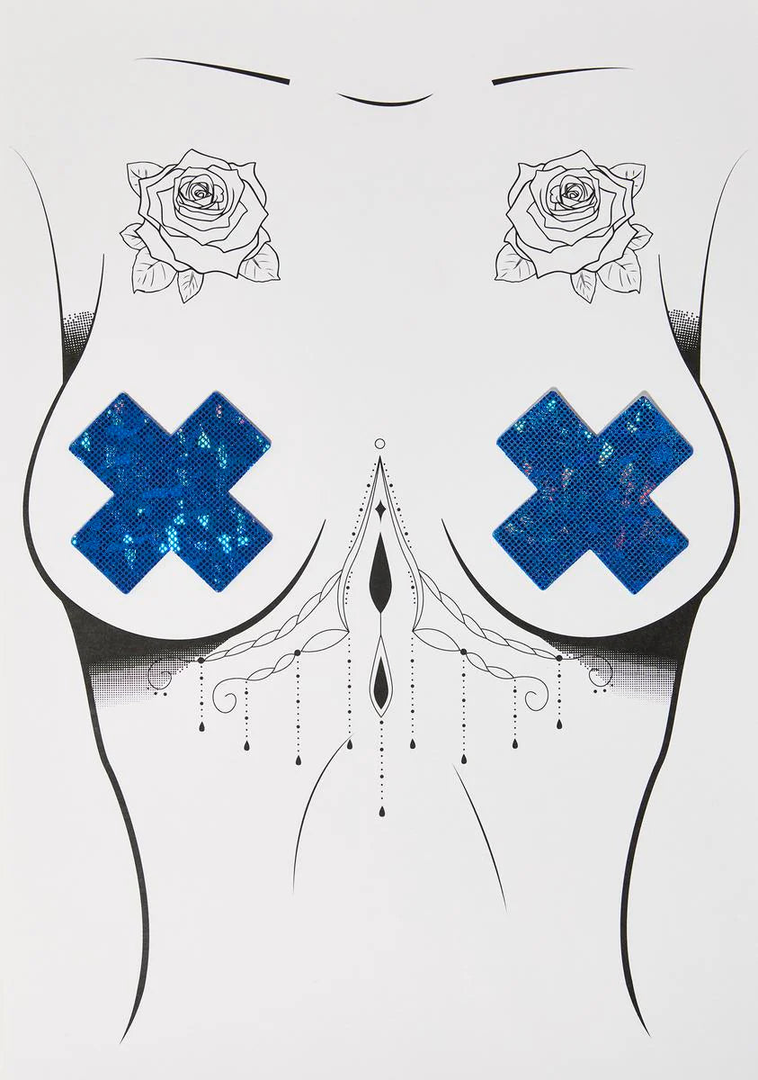 Blue Disco Ball Cross Nipple Pasties