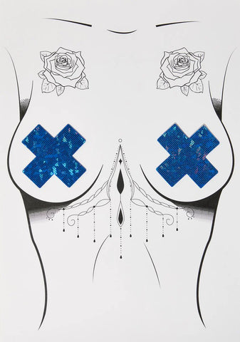 Blue Disco Ball Cross Nipple Pasties