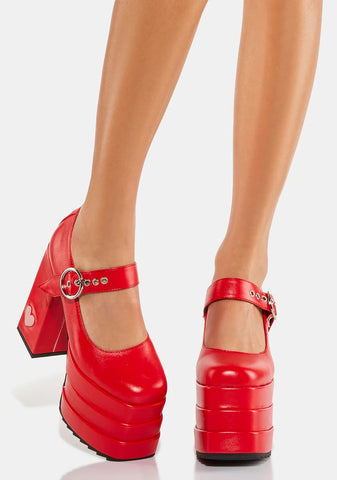 Red Love Demon Platform Heels
