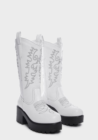White Wintu Chunky Western Boots