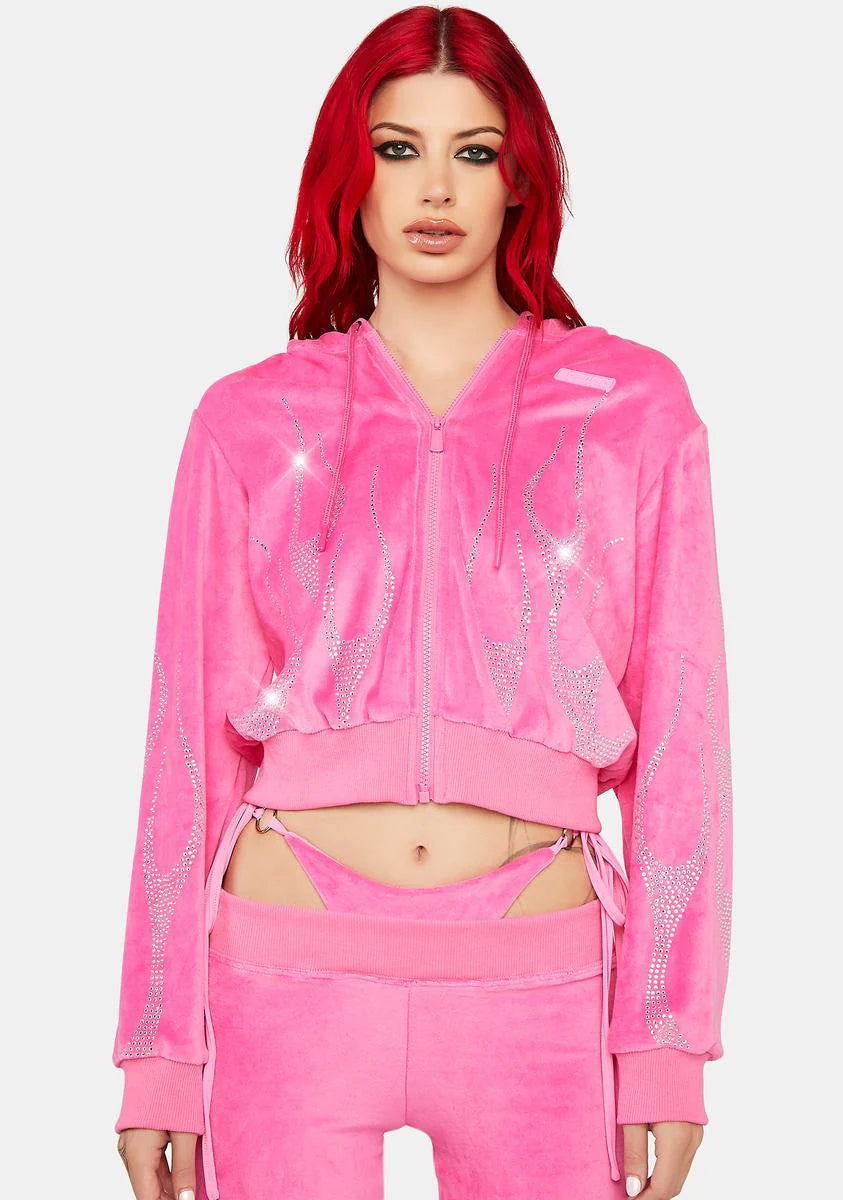 Pink Flame Velour Track Jacket