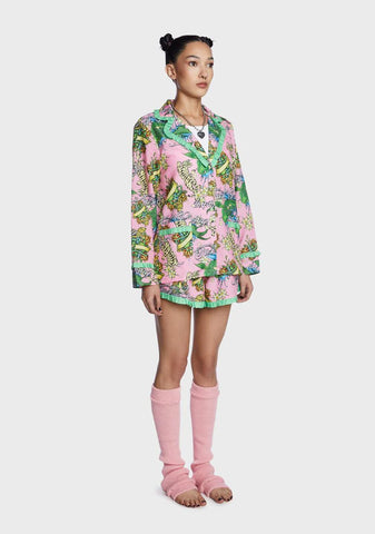 Tattoo Print Long Sleeve Shirt And Boxer Shorts Set