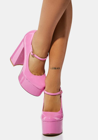 Pink Sparkley Patent Platform Heels