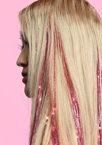 Love Pink Holographic Hair Tinsel Clip In Extensions