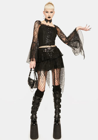 Black Lace Sleeve Corset Top