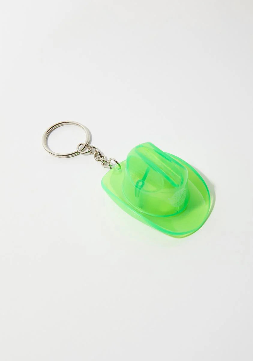 Green Glow In The Dark Cowboy Hat Bottle Opener Keychain