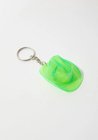 Green Glow In The Dark Cowboy Hat Bottle Opener Keychain