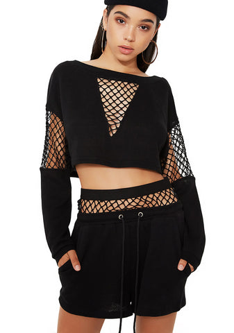 Trouble In Mind Fishnet Panel Shorts